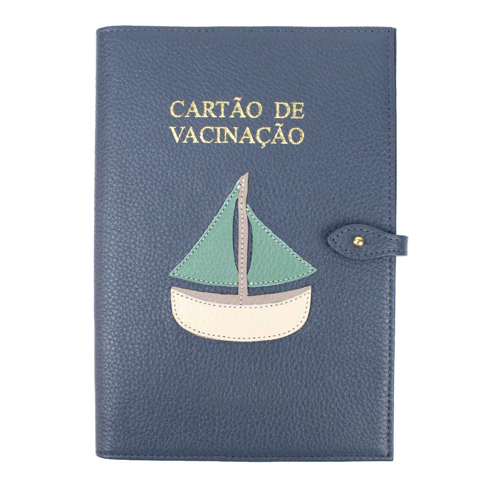 Porta Cartão de Vacina Barco + Caderneta de Saúde Impressa em Couro Personalizado
