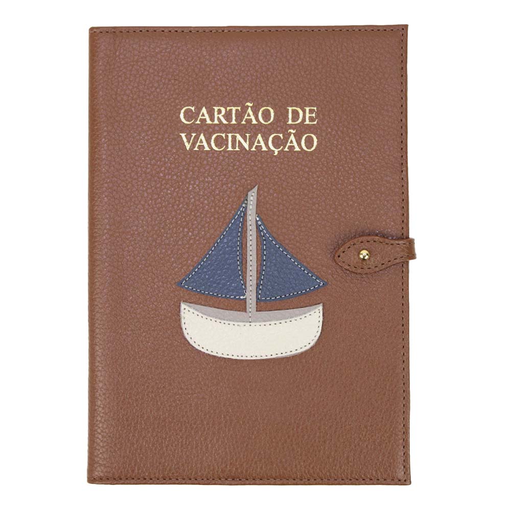 Porta Cartão de Vacina Barco + Caderneta de Saúde Impressa em Couro Personalizado
