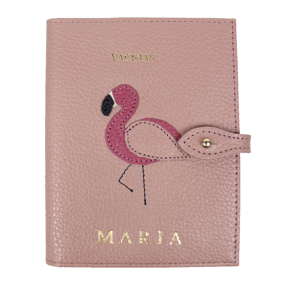 Porta Mini Cartão de Vacina - Modelo Einstein Flamingo em Couro Personalizado