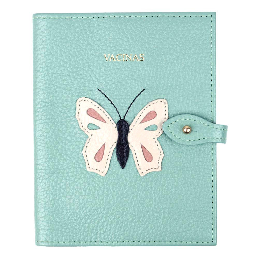 Porta Mini Cartão de Vacina - Modelo Einstein Borboleta Menta Liso com Off White Liso e Algodão Doce Liso Pronta Entrega