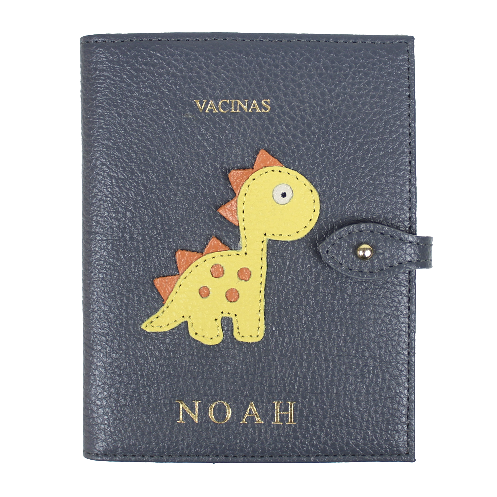 Porta Mini Cartão de Vacina - Modelo Einstein Little Dino em Couro Personalizado