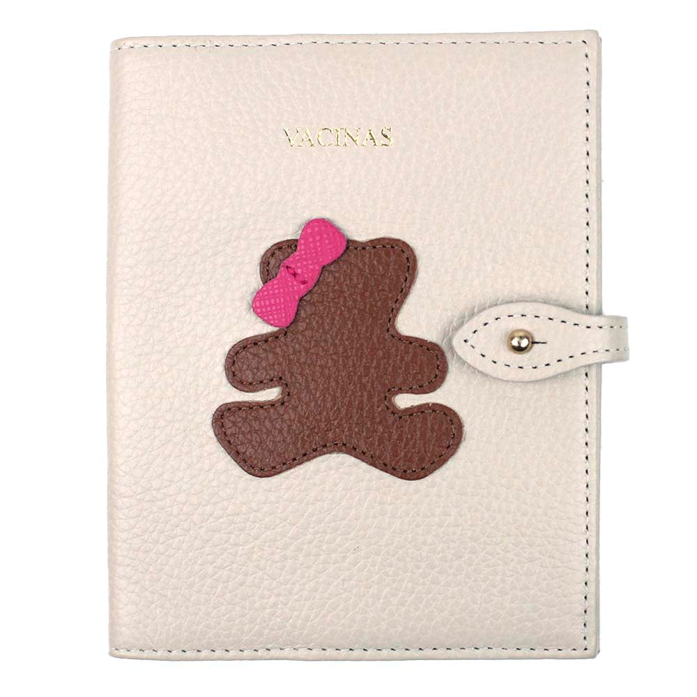 Porta Mini Cartão de Vacina - Modelo Einstein Little Bear Laço em Couro Personalizado