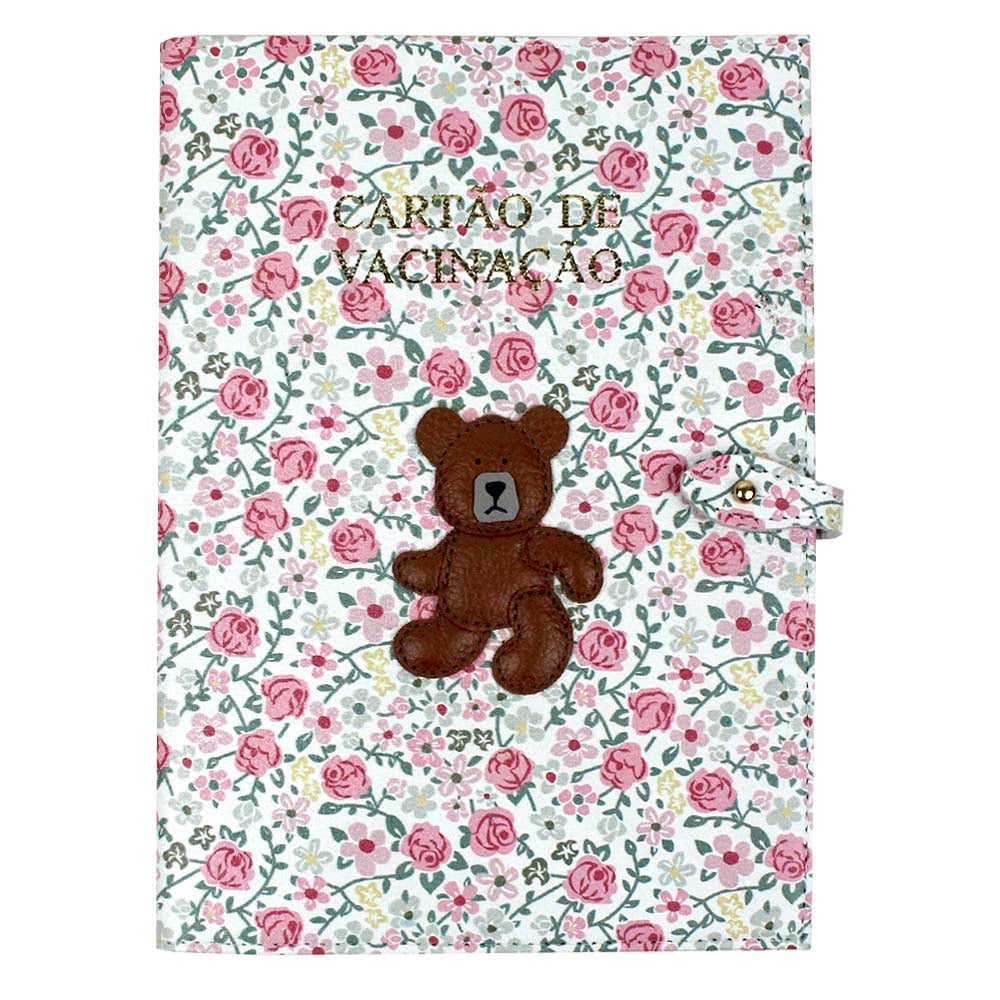 Porta Cartão de Vacina Urso Teddy Estampa Bosque em Couro Personalizado
