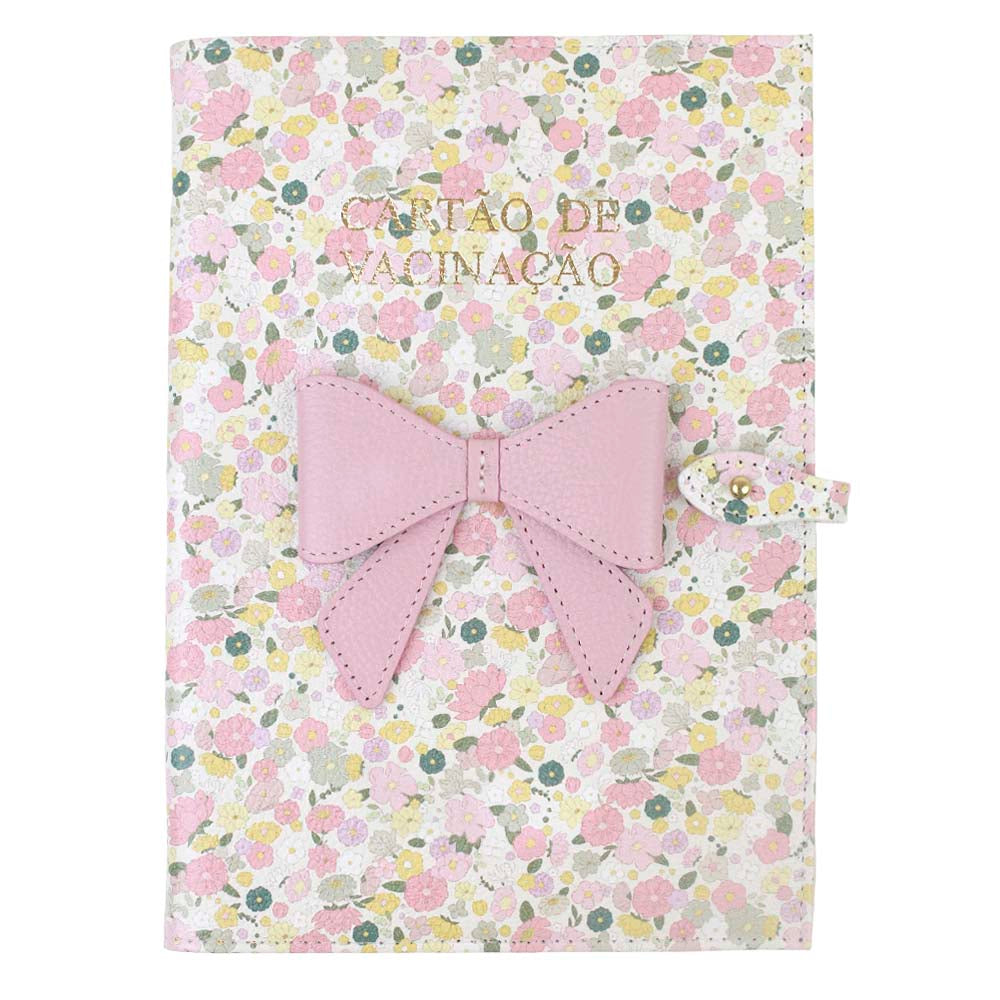 Porta Cartão de Vacina Laço Coquette Estampa Ditsy em Couro Personalizado