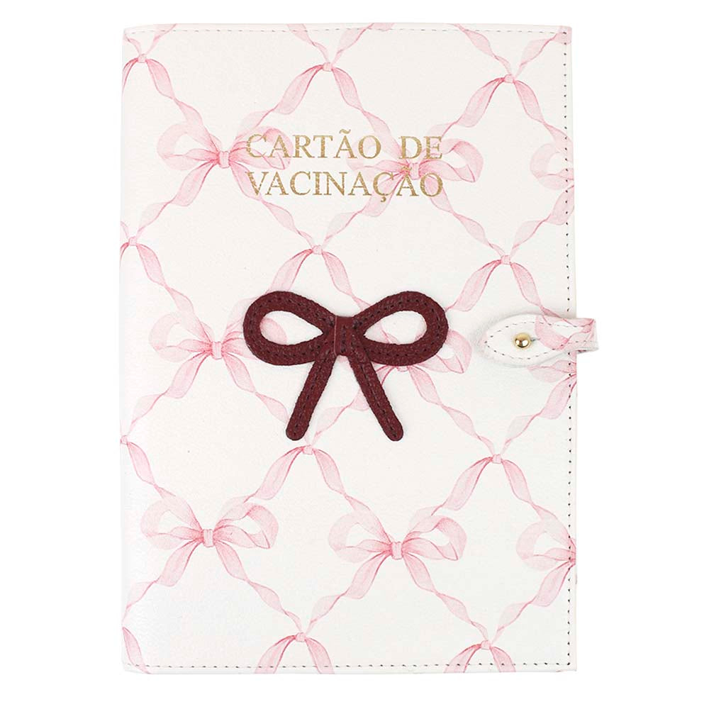 Porta Cartão De Vacina Laço Rococó Estampa Florença com Burgundy Liso Pronta Entrega