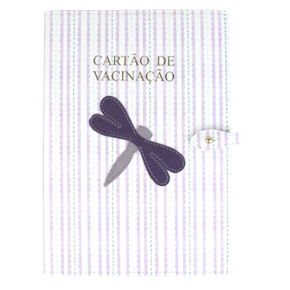 Porta Cartão de Vacina Libélula Estampa Estampa Listrado Pontilhado Lilás com Purple Liso e Lilás Liso Pronta Entrega