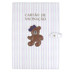 Porta Cartão de Vacina Ursa Teddy Estampa Listrado Pontilhado Verde em Couro