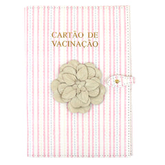 Porta Cartão de Vacina Camélia Estampa Listrado Pontilhado Rosa em Couro Personalizado