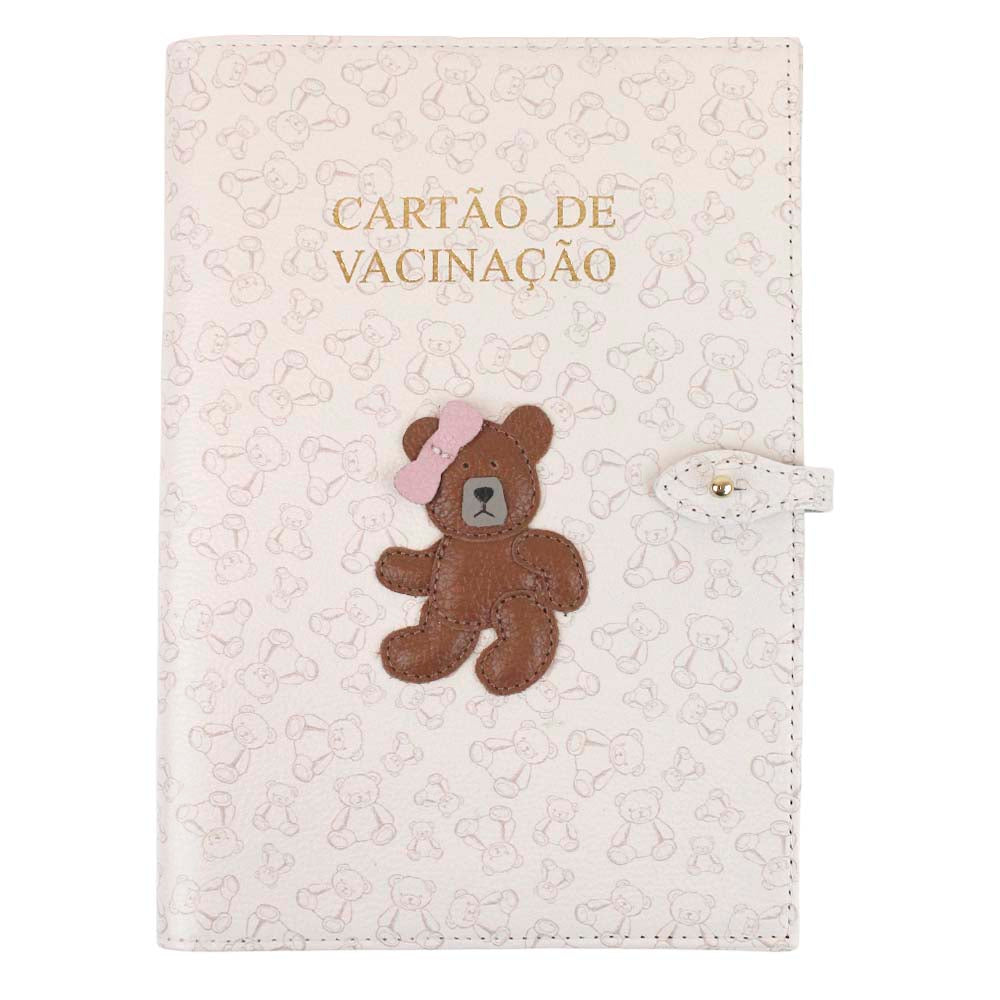 Porta Cartão de Vacina Ursa Teddy Estampa Ursos com Caramelo Liso e Rosa Chá Pronta Entrega