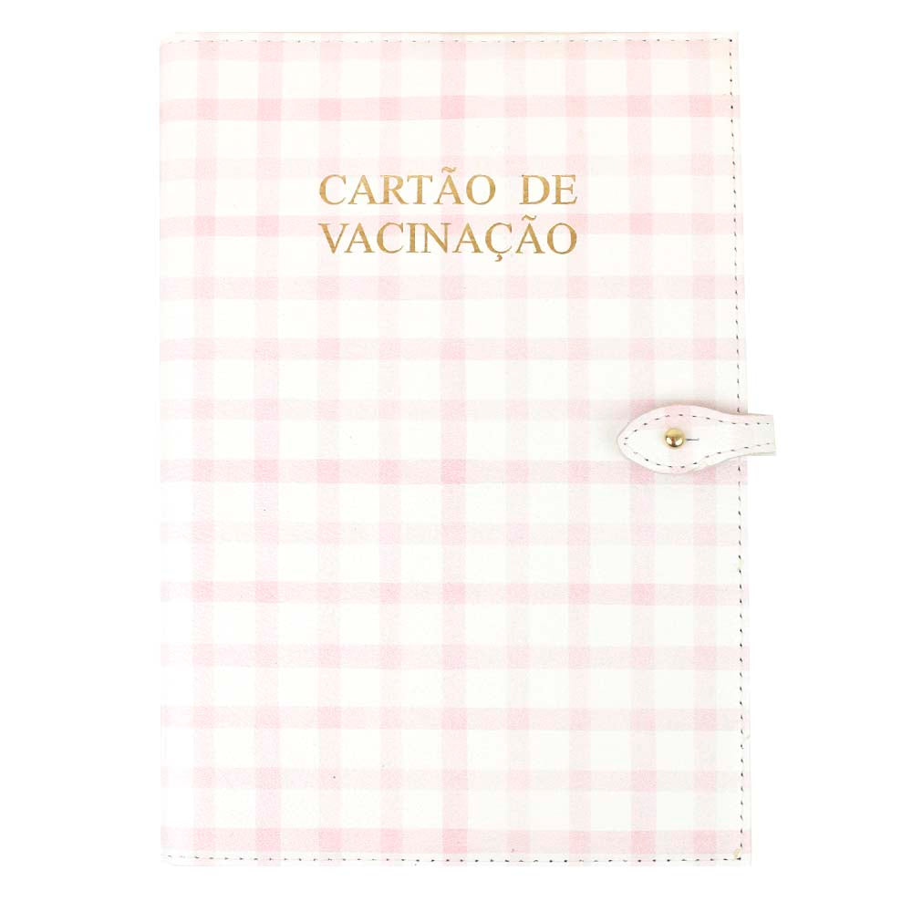 Porta Cartão de Vacina Collab Mariana Jabur Estampa Xadrez Rosa em Couro Personalizado