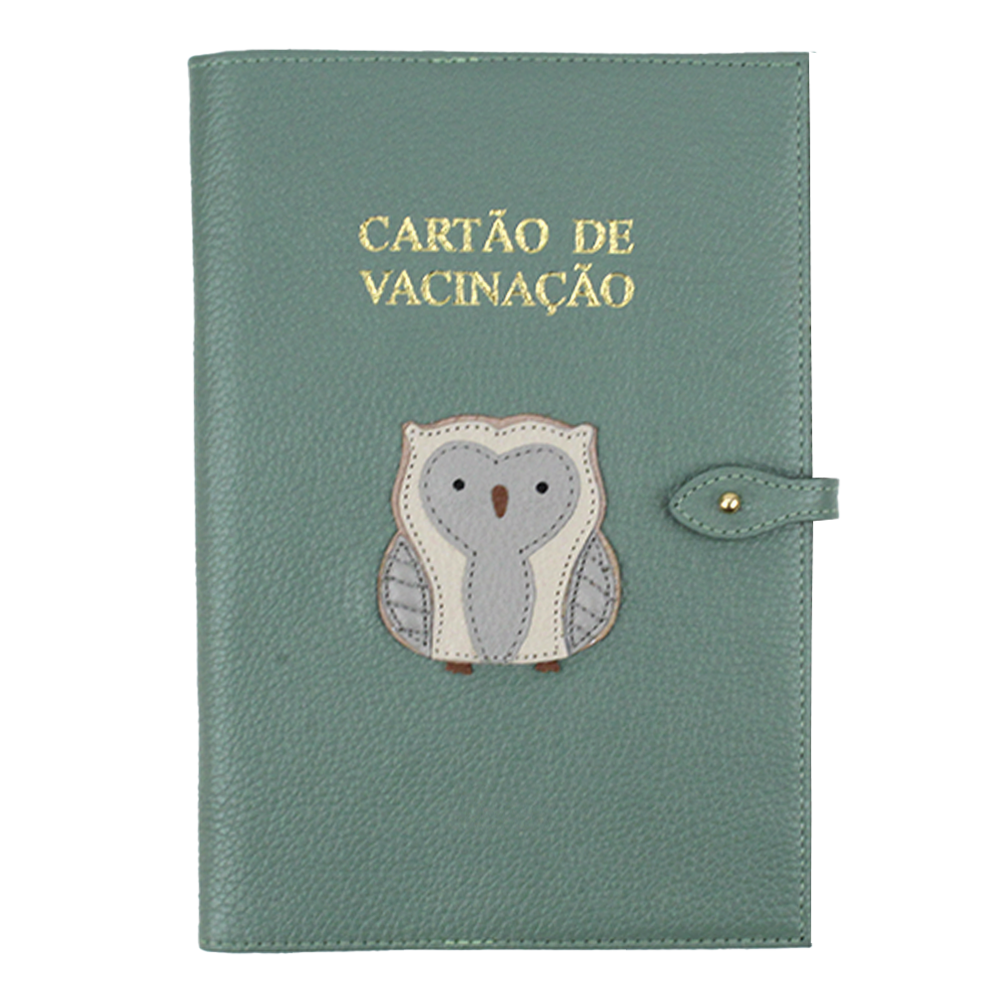Porta Cartão de Vacina Coruja em Couro Personalizado