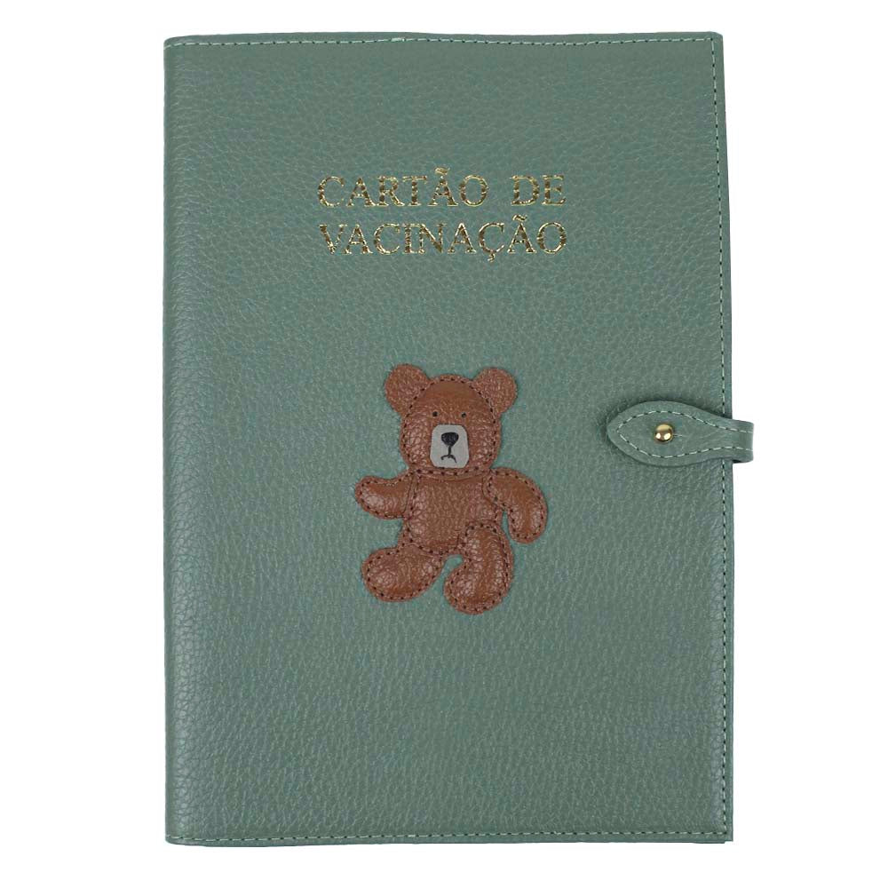 Porta Cartão de Vacina Urso Teddy + Caderneta de Saúde Impressa em Couro Personalizado