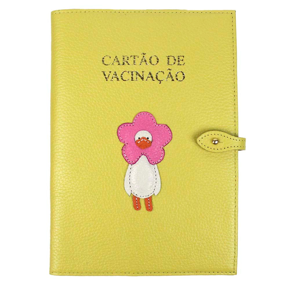 Porta Cartão de Vacina Funny Duck Lima Liso com Rosa Orquídea Pronta Entrega