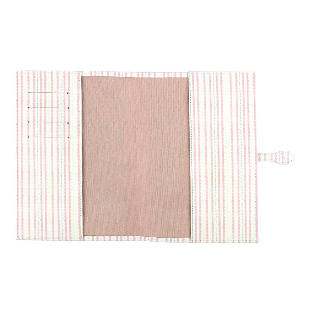 Porta Cartão de Vacina Laço Rococó Estampa Listrado Pontilhado Rosa em Couro Personalizado
