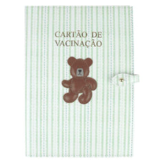 Porta Cartão de Vacina Urso Teddy Estampa Listrado Pontilhado Verde com Caramelo Liso Pronta Entrega