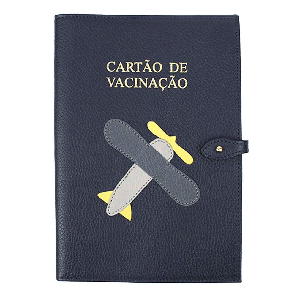 Porta Cartão de Vacina Little Plane Marinho liso com Chumbo, Cinza Claro Liso e Lima liso Pronta Entrega