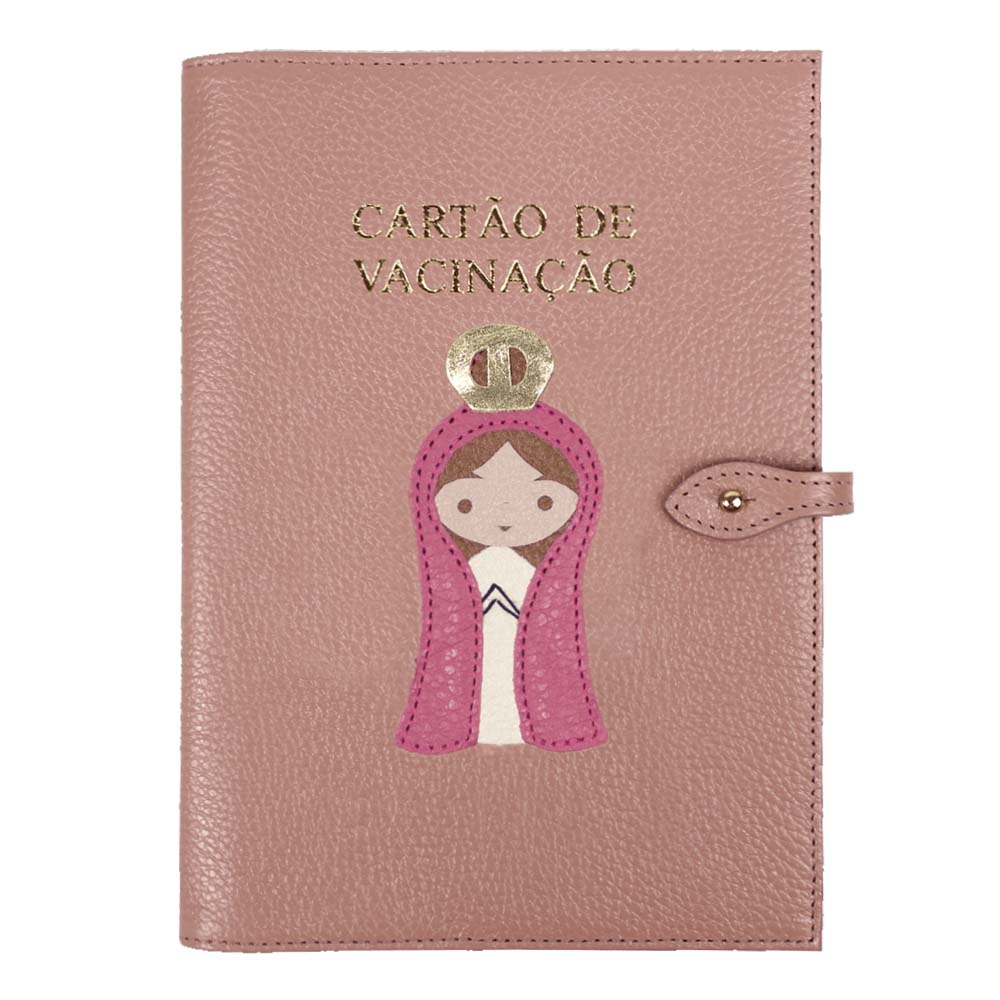 Porta Cartão de Vacina Nossa Senhora + Caderneta de Saúde Impressa em Couro Personalizado