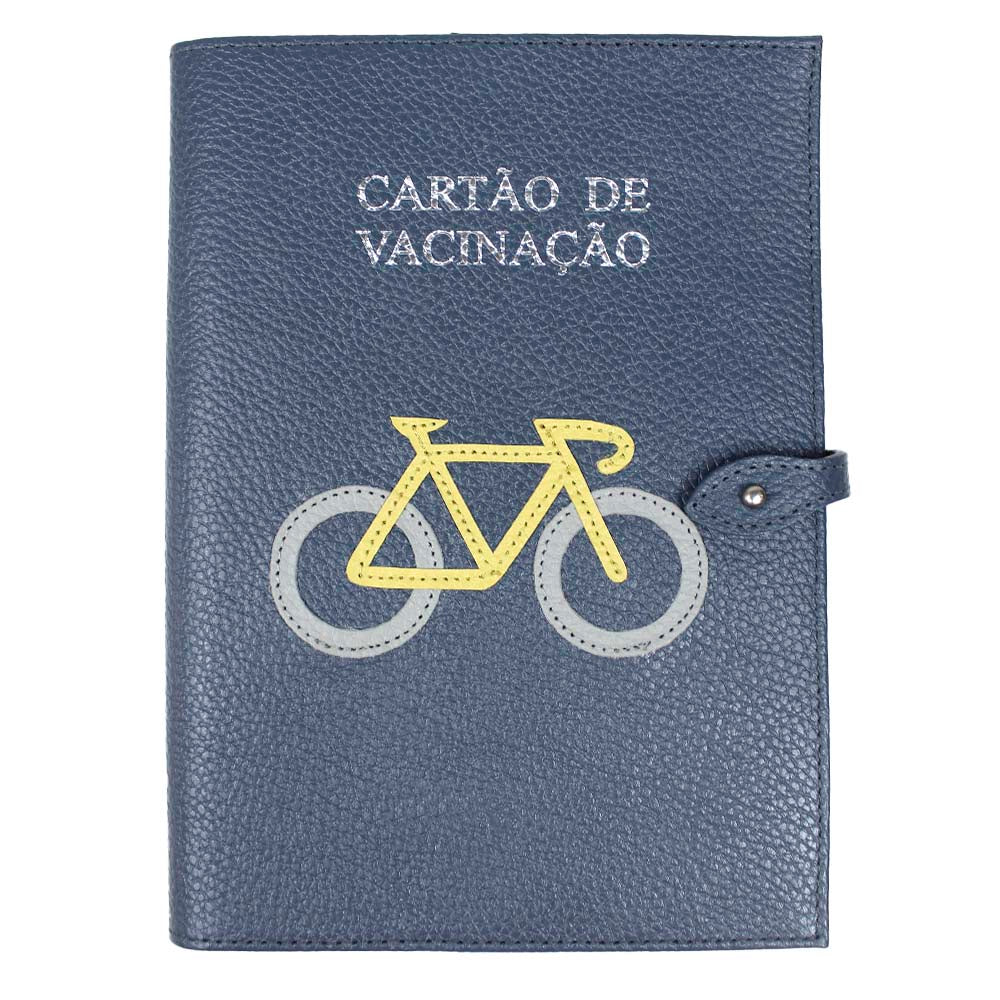 Porta Cartão de Vacina Bicicleta + Caderneta de Saúde Impressa em Couro Personalizado