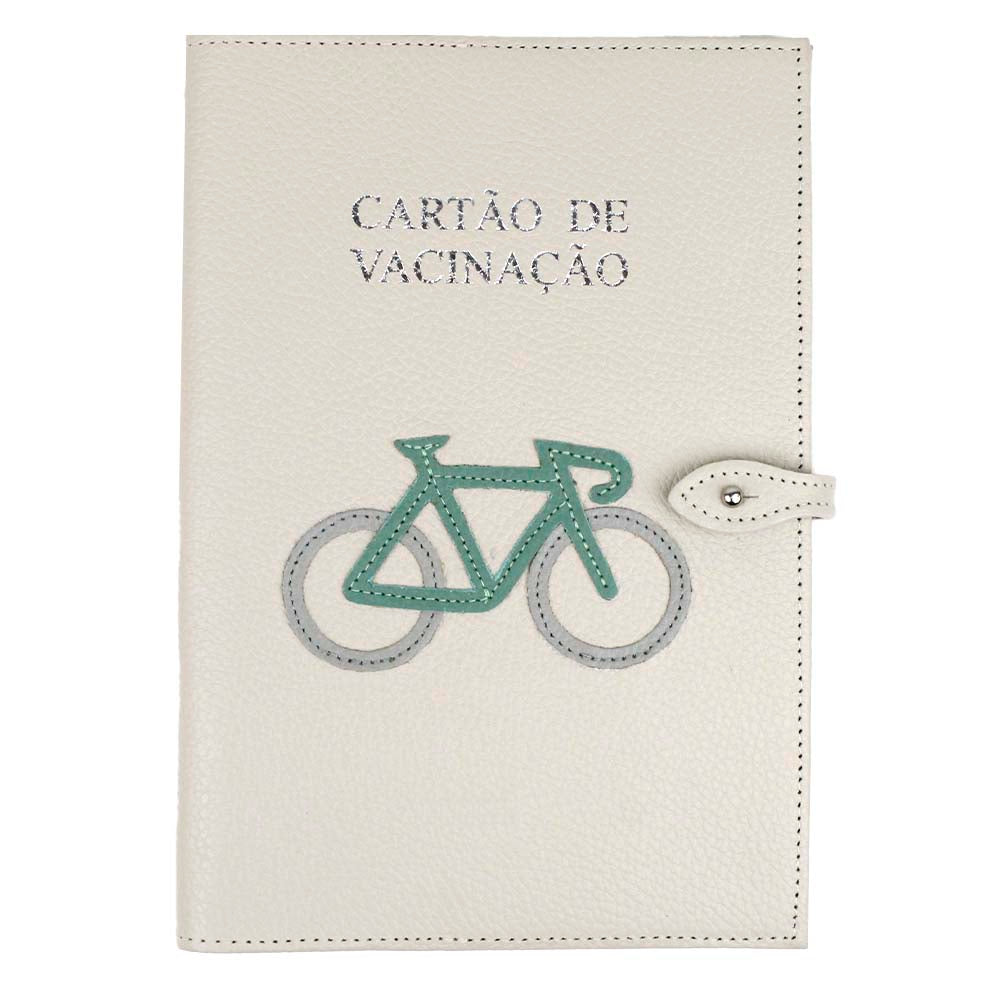Porta Cartão de Vacina Bicicleta + Caderneta de Saúde Impressa em Couro Personalizado