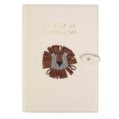 Porta Cartão de Vacina Leão Alceu + Caderneta de Saúde Impressa em Couro Personalizado