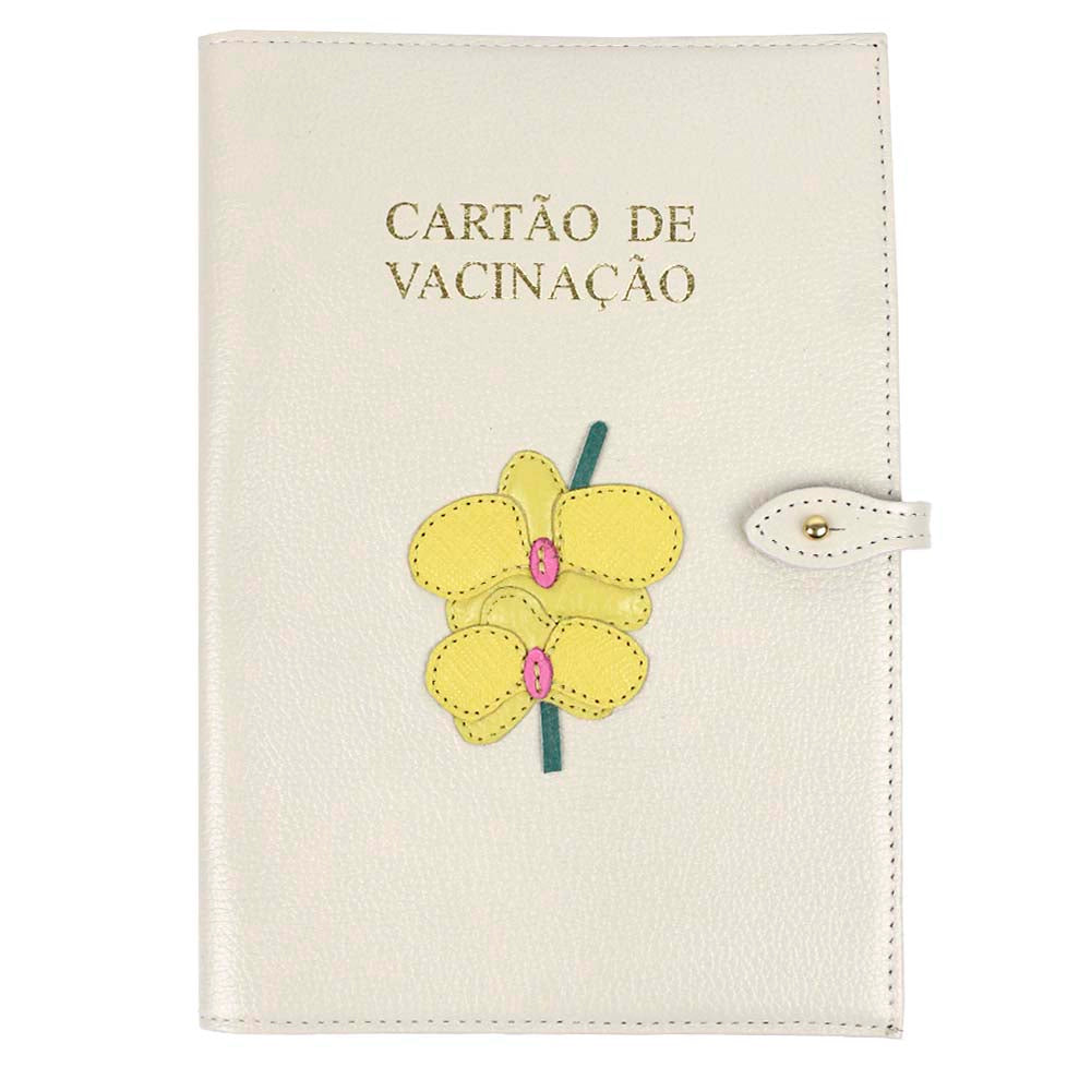 Porta Cartão De Vacina Orquídea Dupla Off White Liso com Lima Liso, Lima Prada e Rosa Orquídea Pronta Entrega