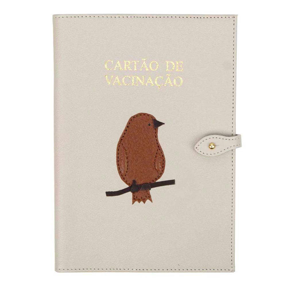 Porta Cartão de Vacina Passarinho no Galho em Couro Personalizado