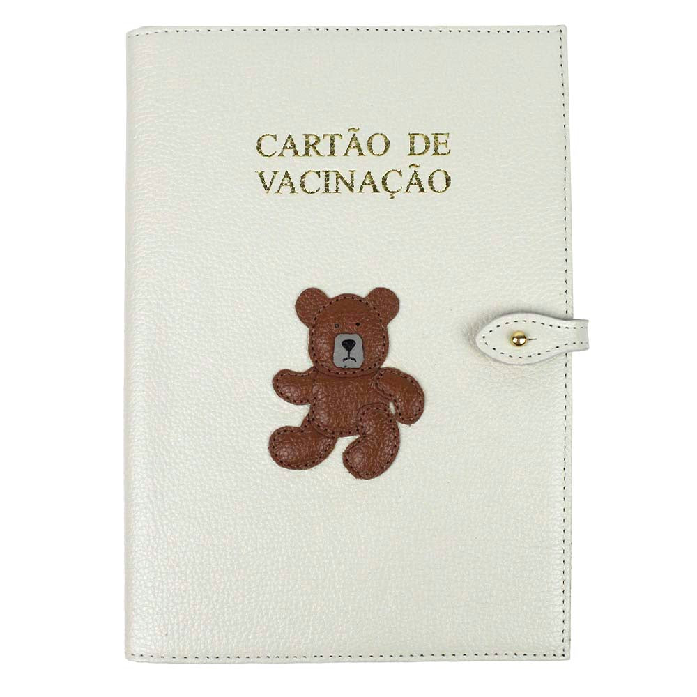 Porta Cartão de Vacina Urso Teddy Off White Liso com Caramelo Liso Pronta Entrega