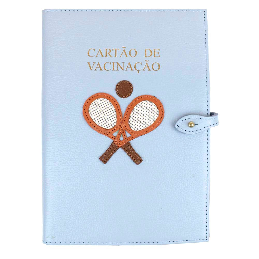 Porta Cartão De Vacina Raquete Azul Bebê com Tangerina Liso e Caramelo Liso Pronta Entrega