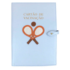 Porta Cartão De Vacina Raquete Azul Bebê com Tangerina Liso e Caramelo Liso Pronta Entrega
