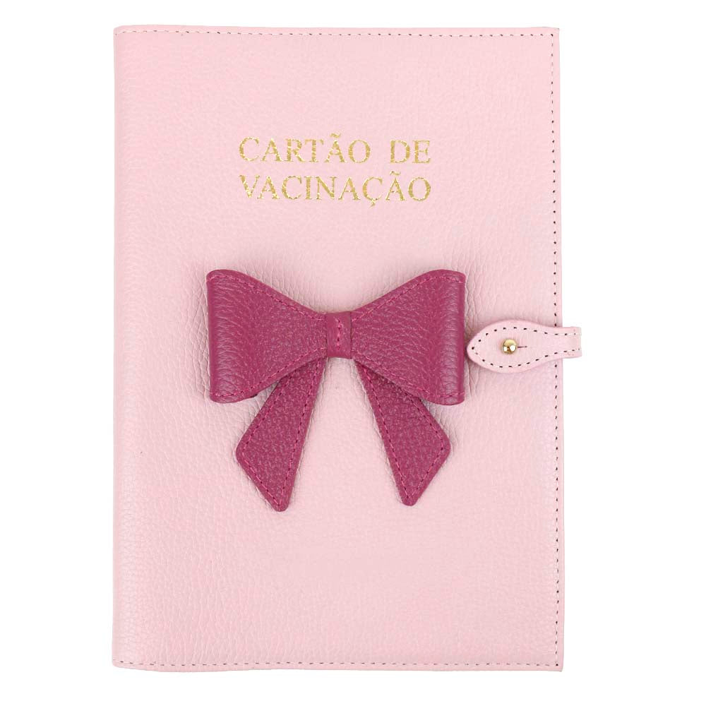 Porta Cartão de Vacina Laço Coquette + Caderneta de Saúde Impressa em Couro Personalizado