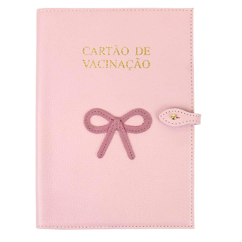 Porta Cartão de Vacina Laço Rococó Rosa Chá com Rosa Blush Pronta Entrega