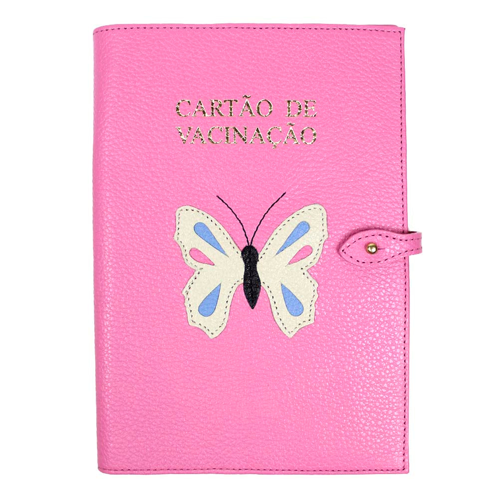 Porta Cartão de Vacina Borboleta em Couro Personalizado