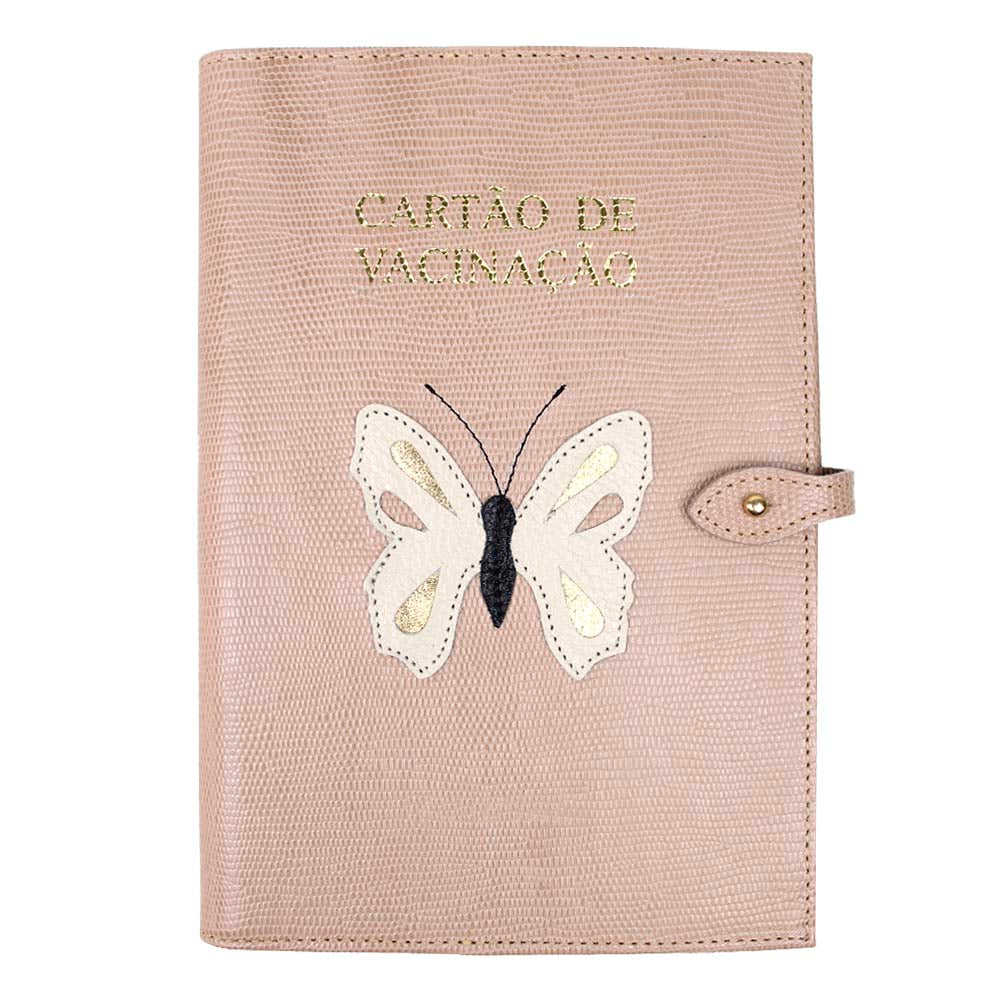 Porta Cartão de Vacina Borboleta + Caderneta de Saúde Impressa em Couro Personalizado
