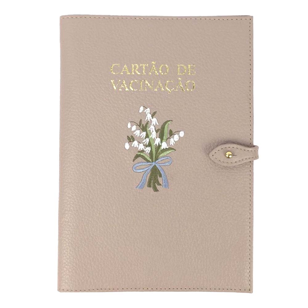 Porta Cartão de Vacina Bordado Muguet em Couro Personalizado