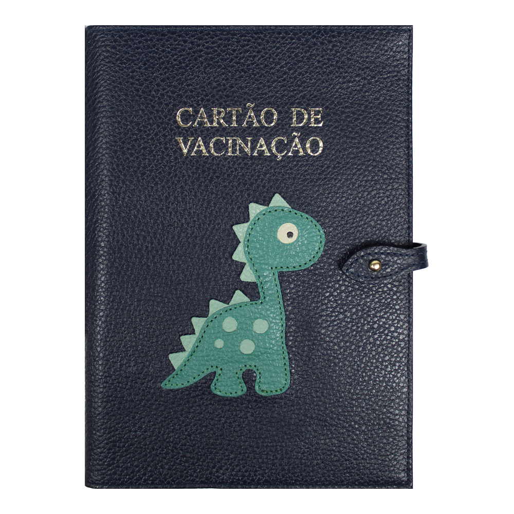 Porta Cartão De Vacina Little Dino Marinho Liso Com Esmeralda e Menta Liso Pronta Entrega