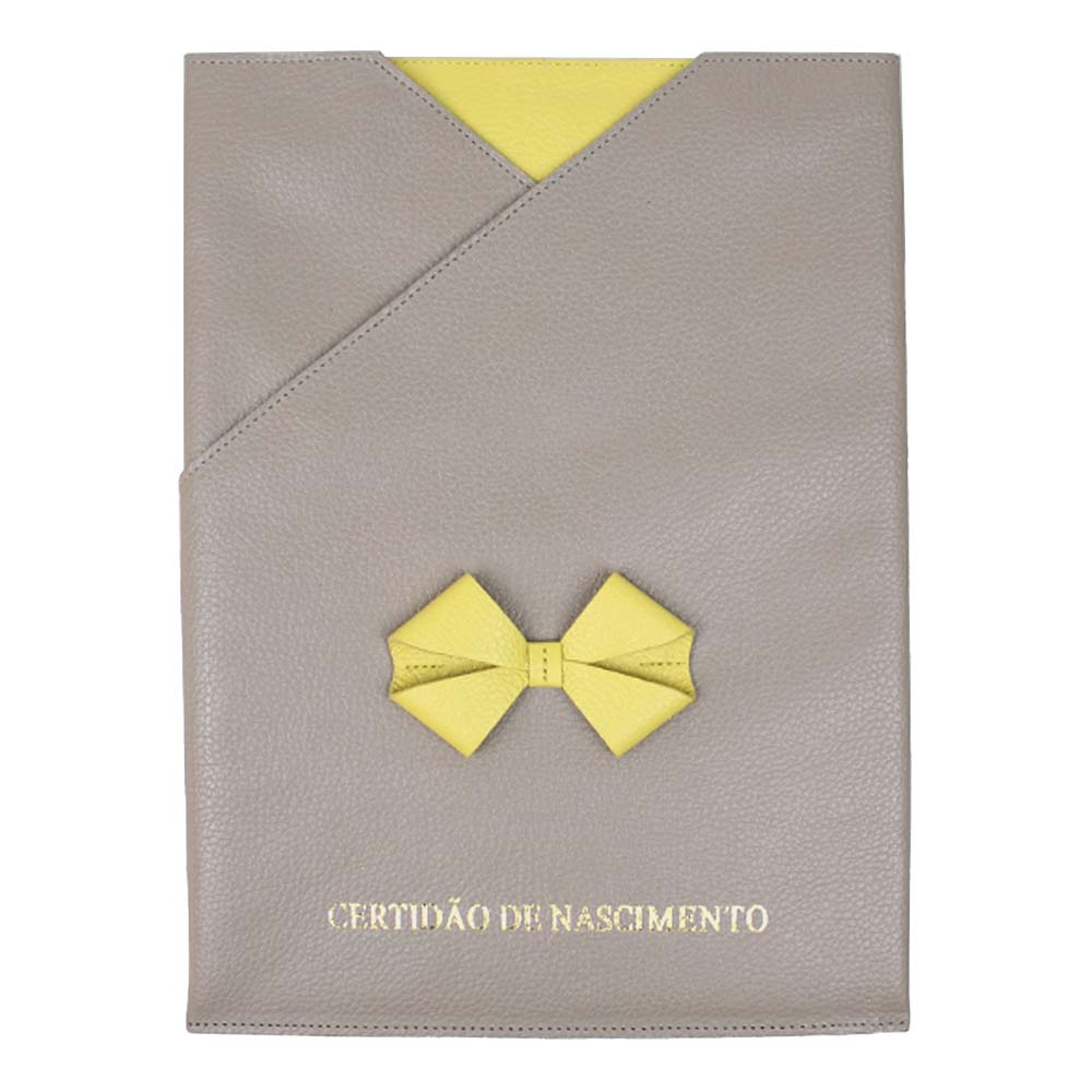 Porta Certidão de Nascimento Laço em Couro Personalizado