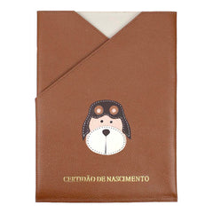 Porta Certidão de Nascimento Urso Aviador em Couro Personalizado