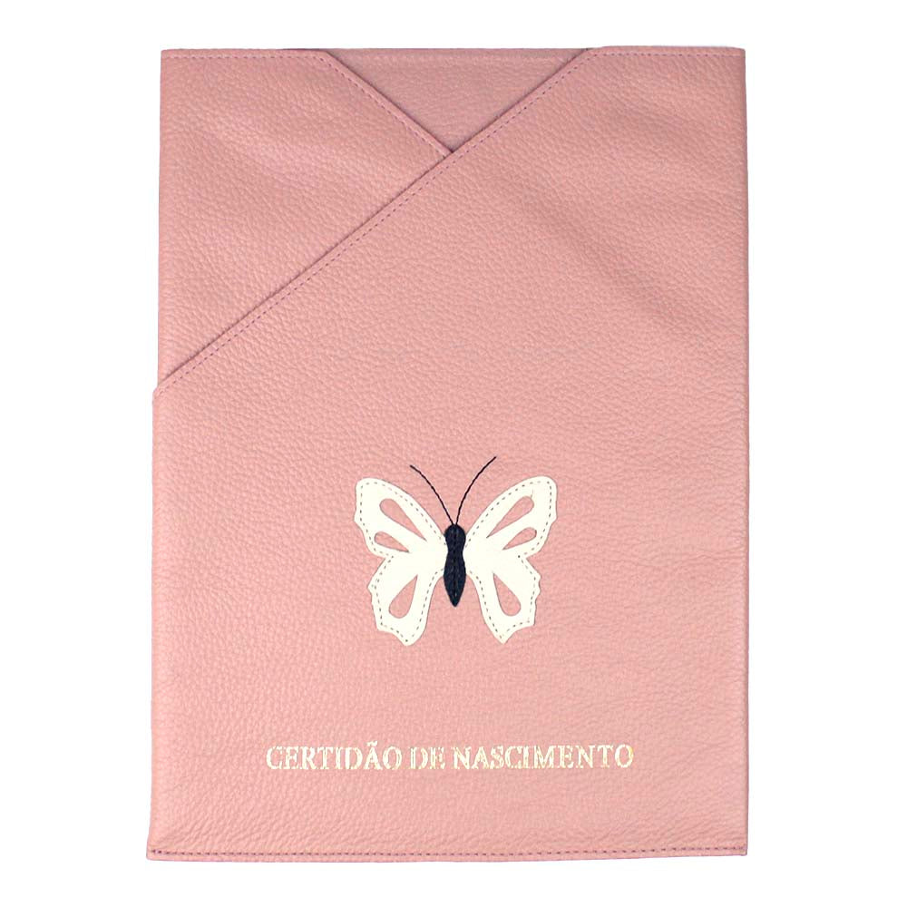 Porta Certidão de Nascimento Borboleta em Couro Personalizado