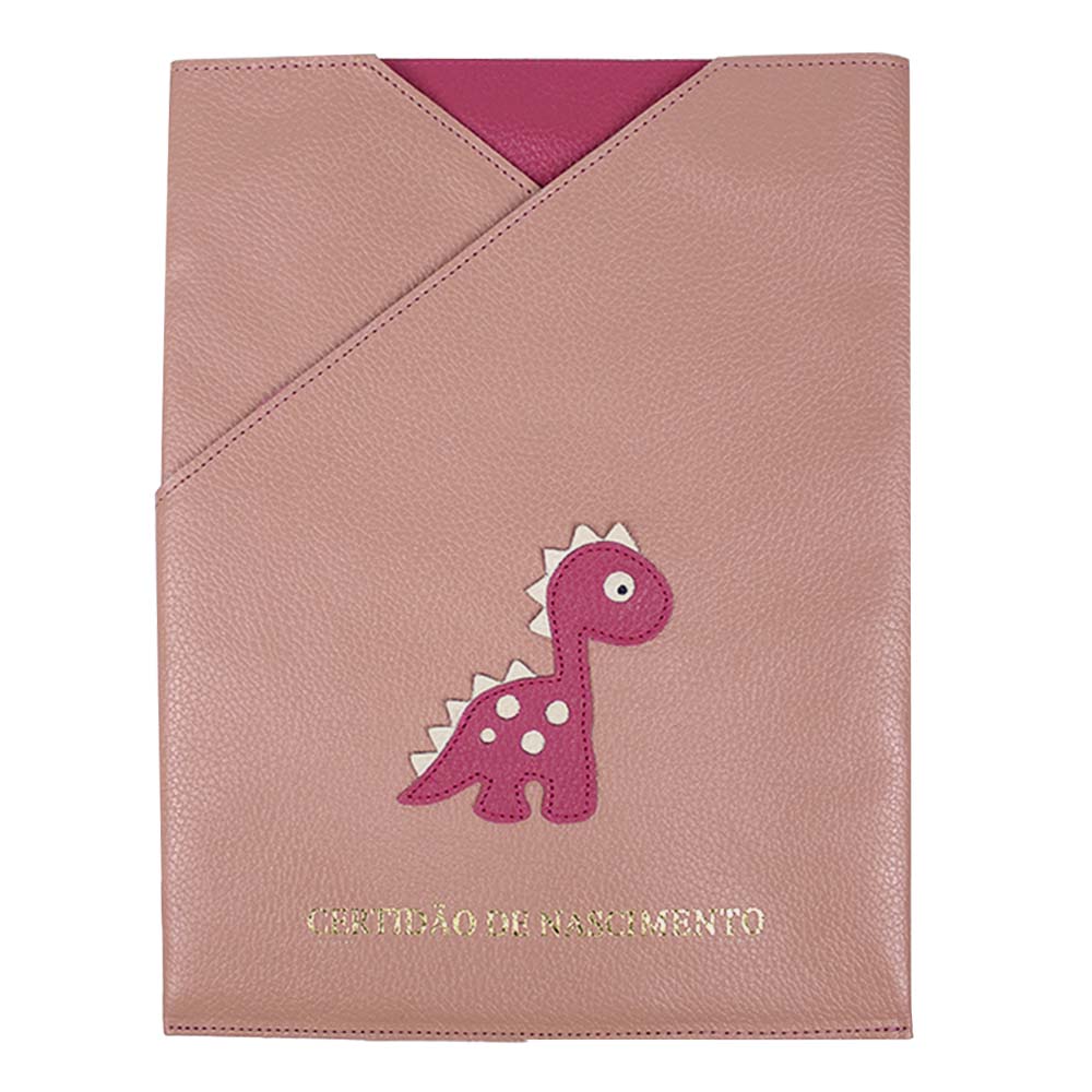 Porta Certidão de Nascimento Little Dino em Couro Personalizado