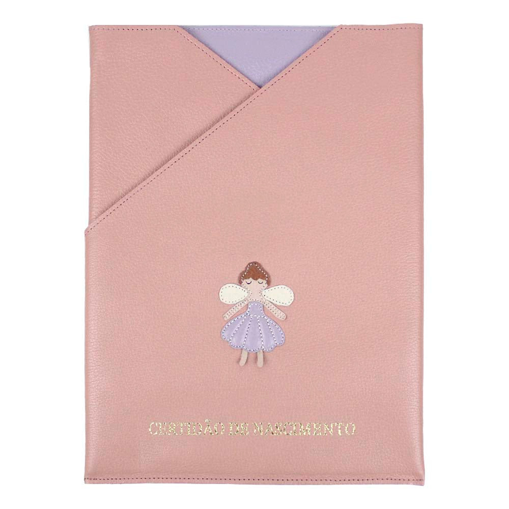 Porta Certidão de Nascimento Fadinha em Couro Personalizado