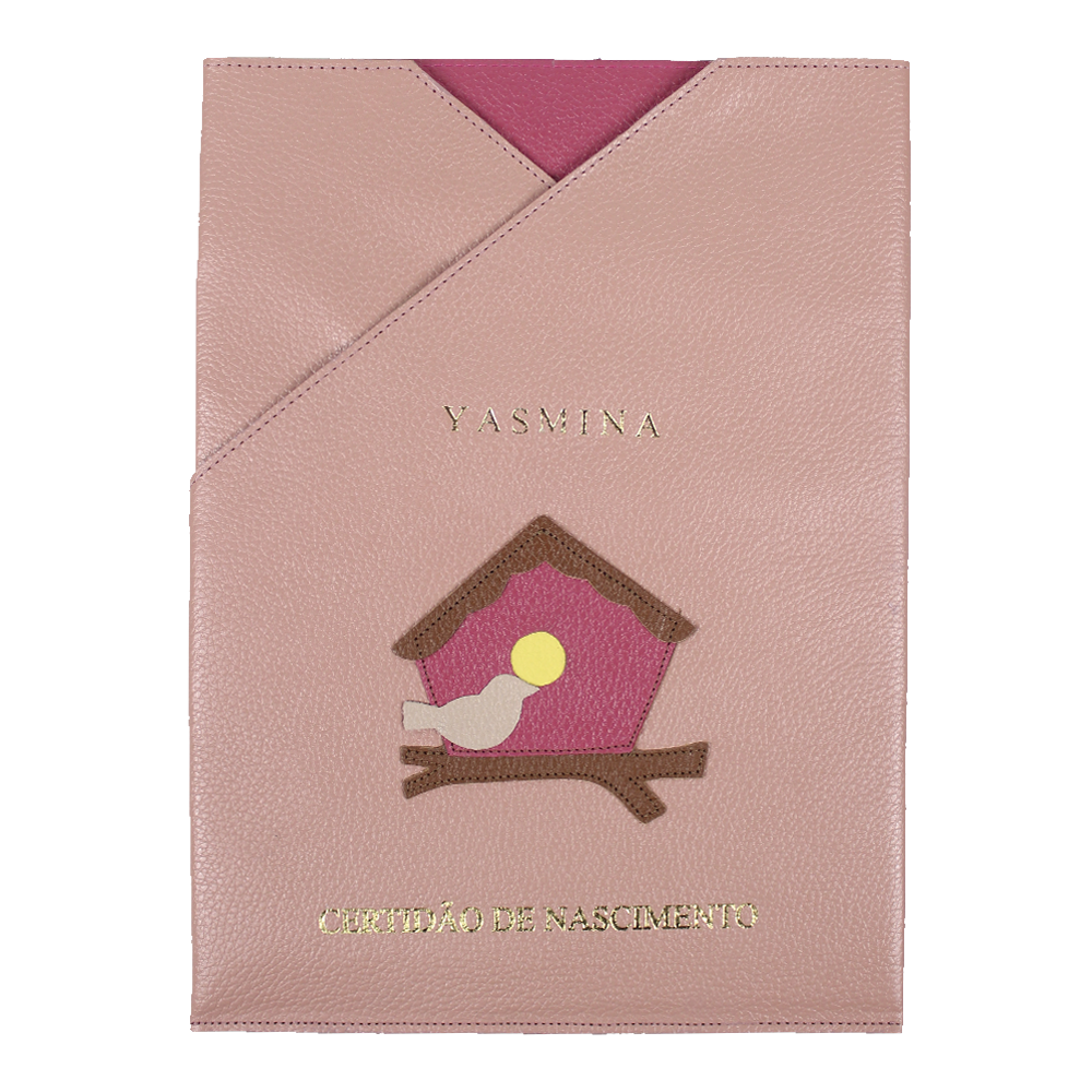 Porta Certidão de Nascimento Little Bird em Couro Personalizado