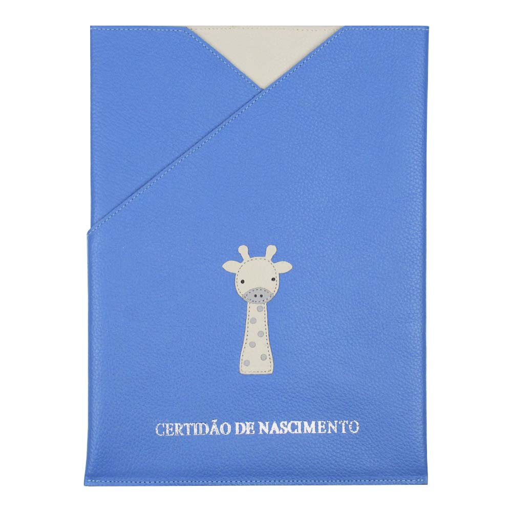 Porta Certidão de Nascimento Girafinha Masculino Beach com Off White Liso e Cinza Claro Liso Pronta Entrega
