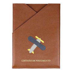 Porta Certidão de Nascimento Little Plane em Couro Personalizado