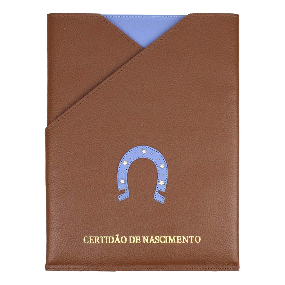 Porta Certidão de Nascimento Ferradura em Couro Personalizado