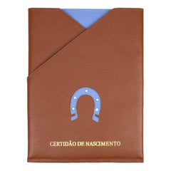 Porta Certidão de Nascimento Ferradura em Couro Personalizado