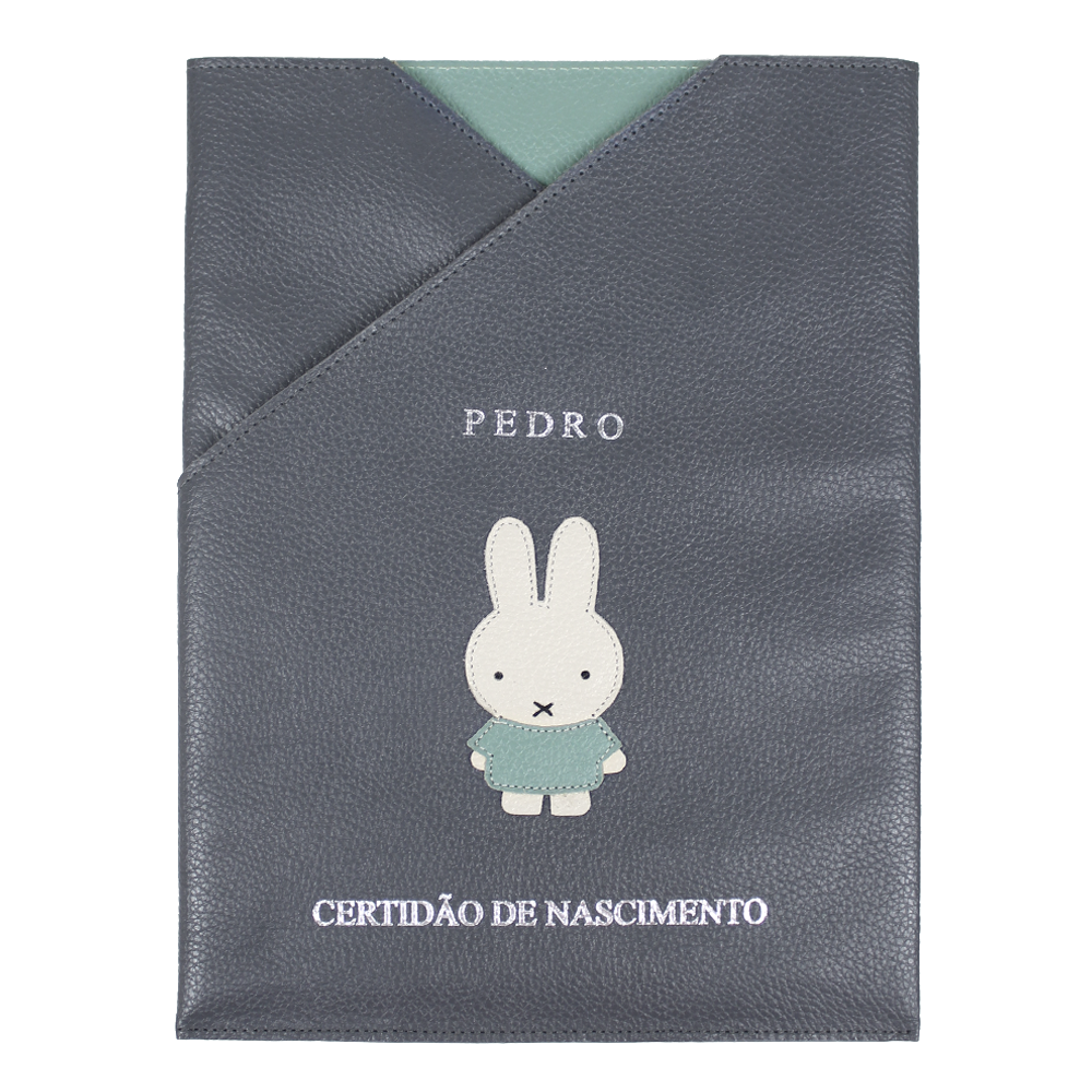 Porta Certidão de Nascimento Petit Lapin em Couro Personalizado