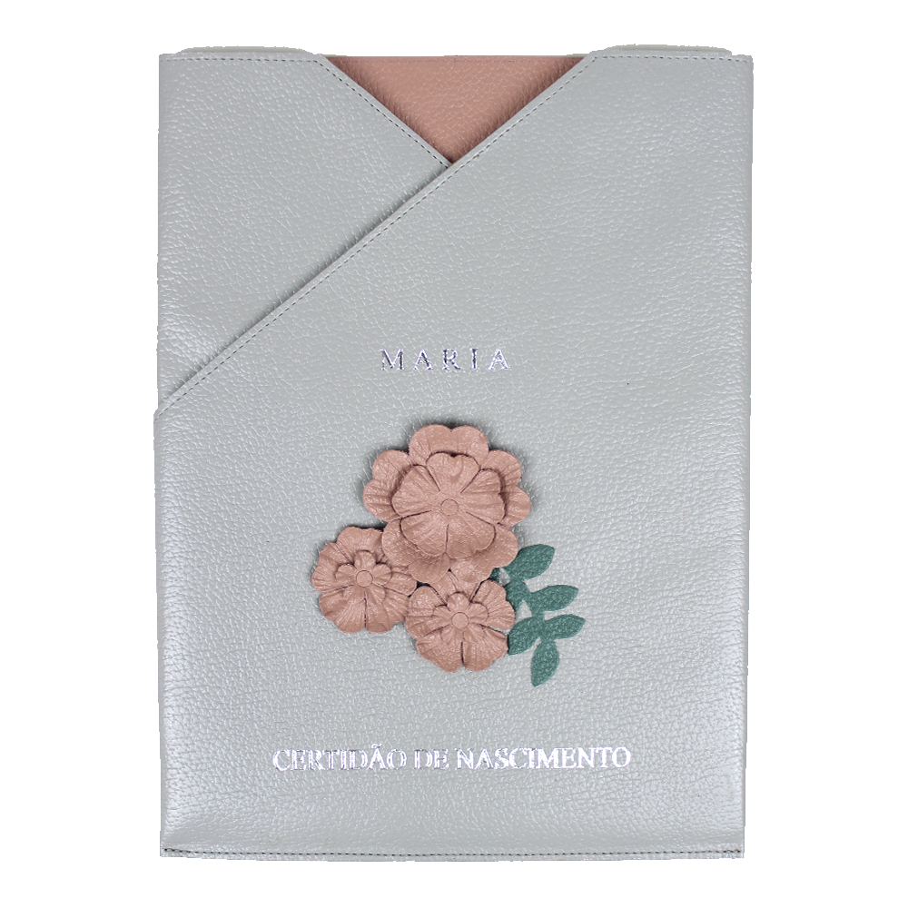 Porta Certidão de Nascimento Le Jardin em Couro Personalizado