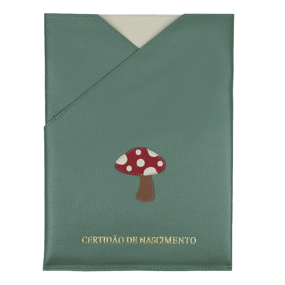 Porta Certidão de Nascimento Cogumelo em Couro Personalizado