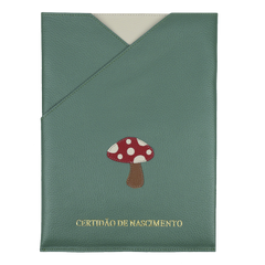 Porta Certidão de Nascimento Cogumelo em Couro Personalizado