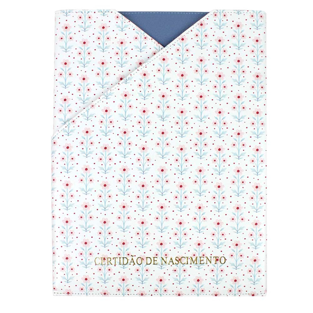 Porta Certidão de Nascimento Estampa Blossom em Couro Personalizado